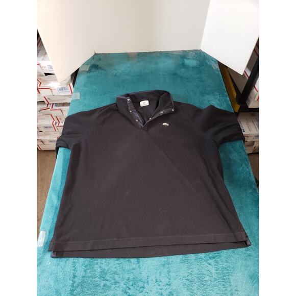 Lacoste Sweater Fleece Size Extra Large 7 Mens Black Snap Button Logo Polyester - Picture 1 of 8